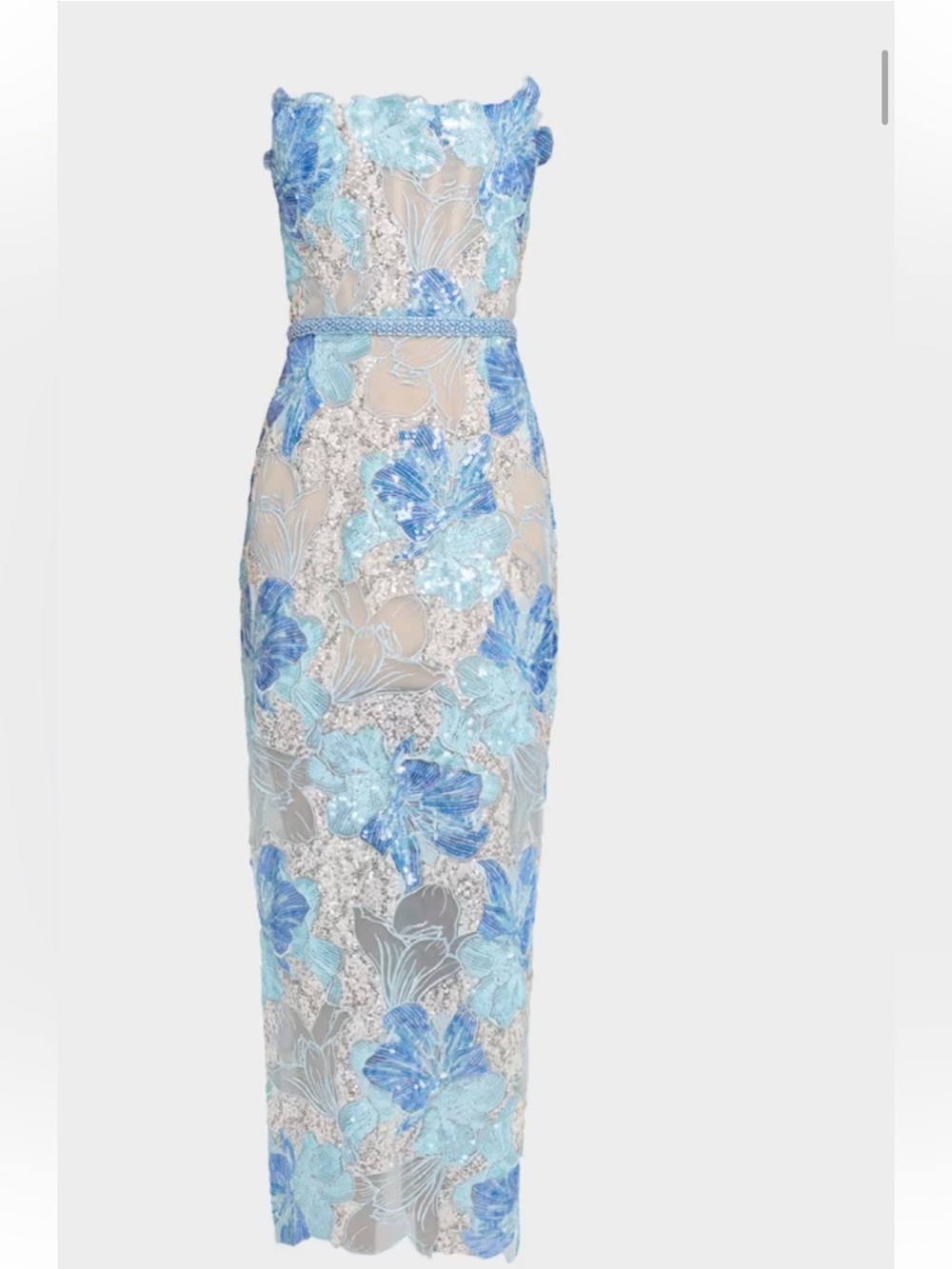 Bronx and Banco Blue Floral Embroidered Strapless Maxi Dress